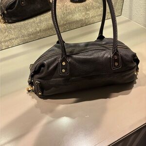 Celine East/ West chocolate brown Leather Satchel Handbag - Gold Hardware